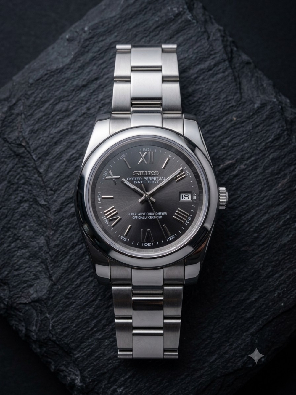 Custom 39mm Automatic Seiko Mod Watch Datejust with Black Roman Dial NH35